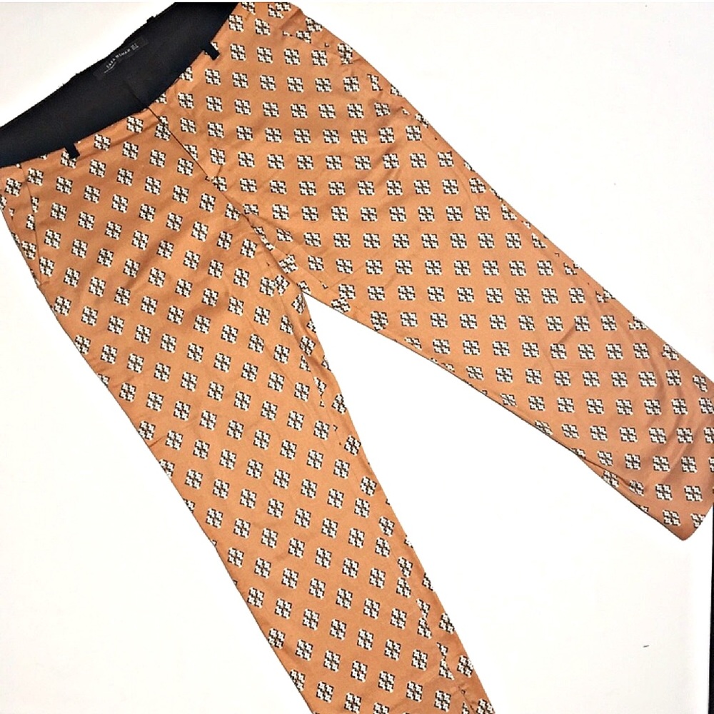 Zara Burnt Orange Geometric Cropped Pants